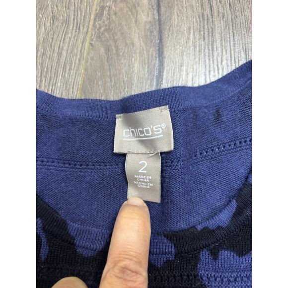 Chico’s Leopard Print Sweater Blue Black Animal Pattern Size 2 (M/L) - Picture 2 of 7